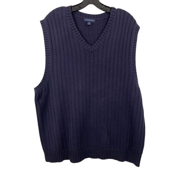 Lands End Other - Lands End Mens Size XL Navy Blue Cotton Ribbed Knit V-Neck Sweater Vest